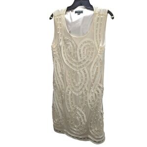 Tahari Arthur S. Levine Ivory Embellished Sleeveless Dress Size 10 Party Beads‎